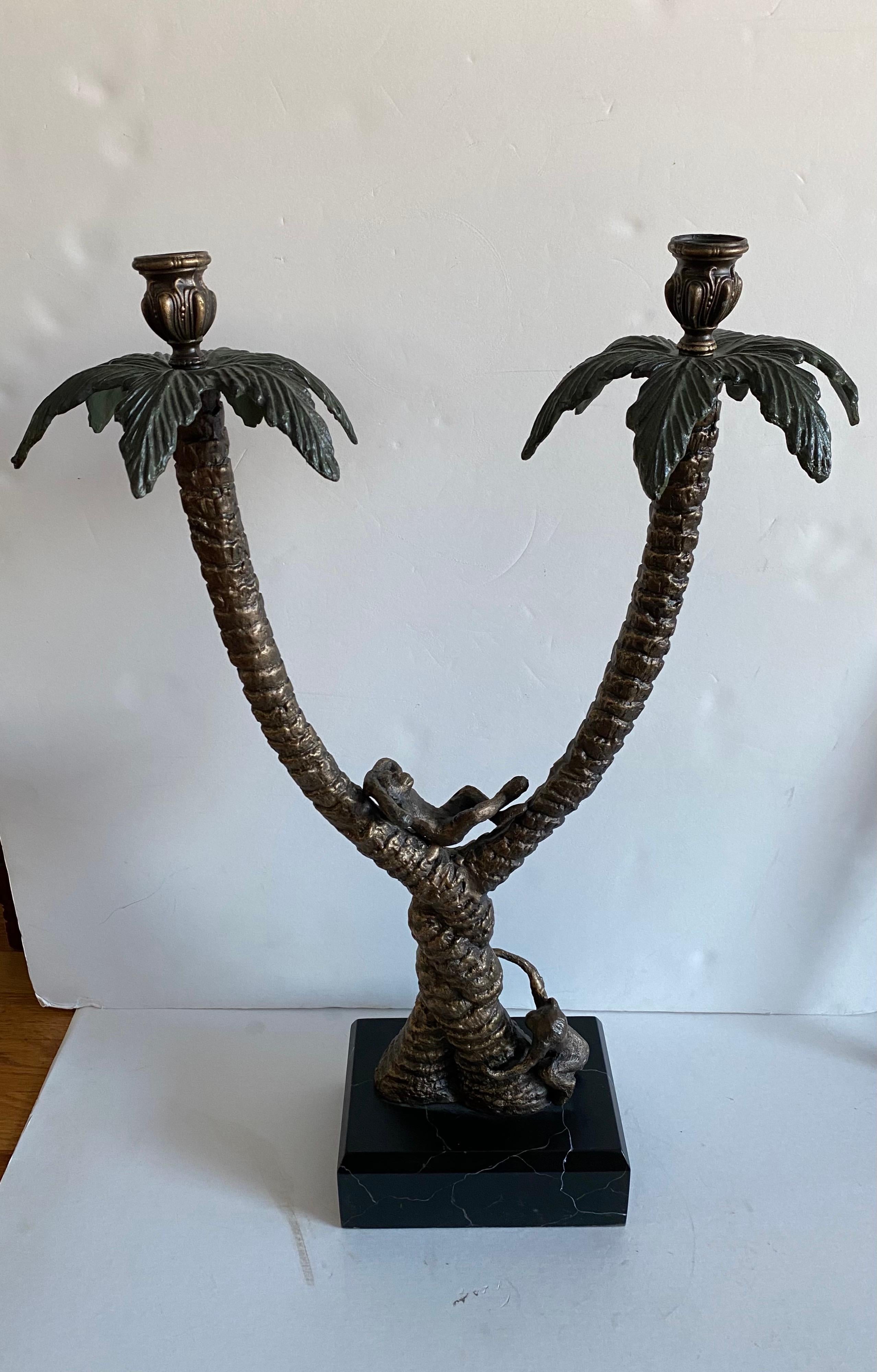 Hollywood Regency Frederick Cooper Safari Collection Bronze Monkey Candelabra For Sale