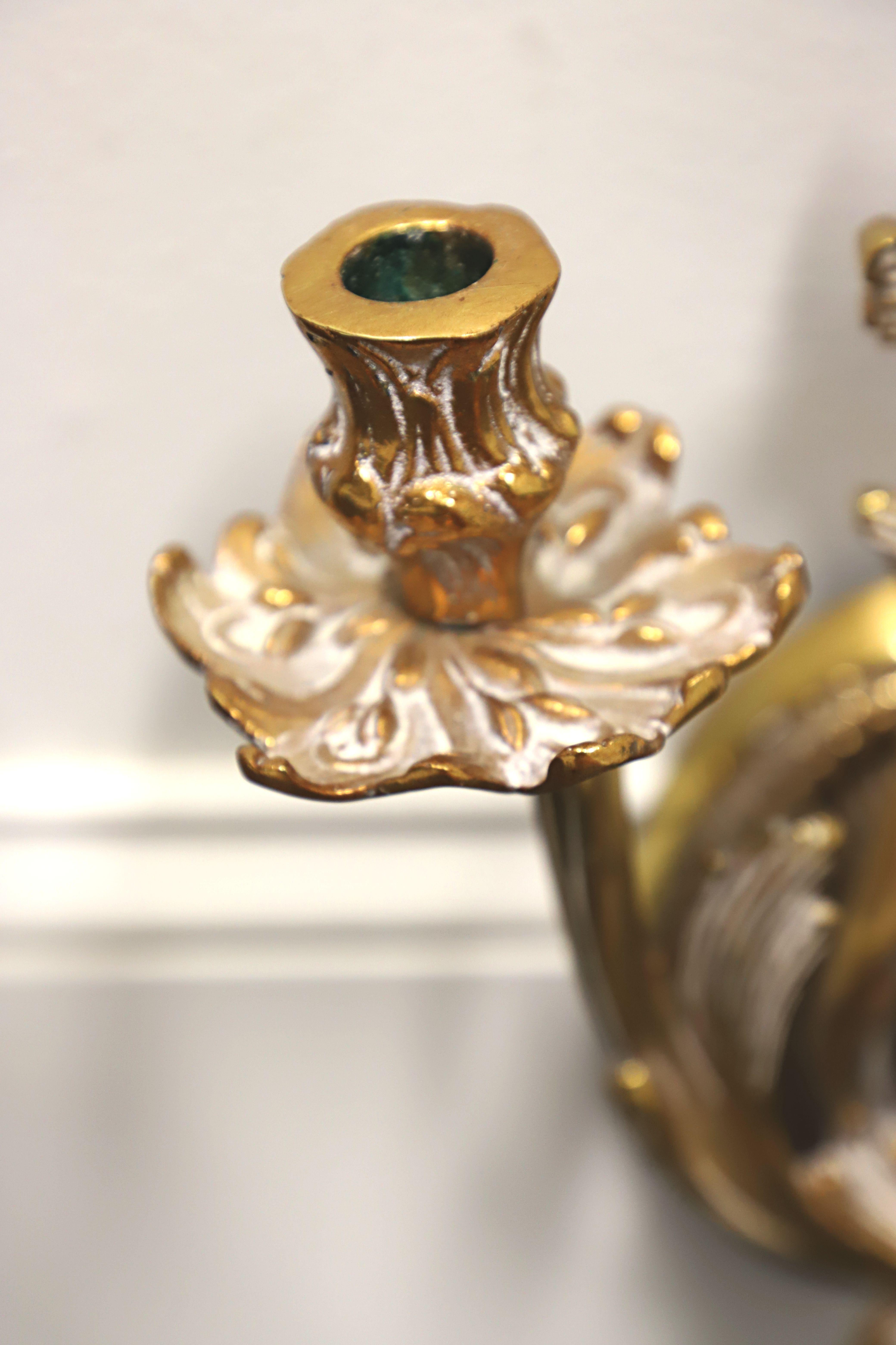 20th Century FREDERICK COOPER Solid Brass Rococo Style Candle Wall Sconces - Pair For Sale
