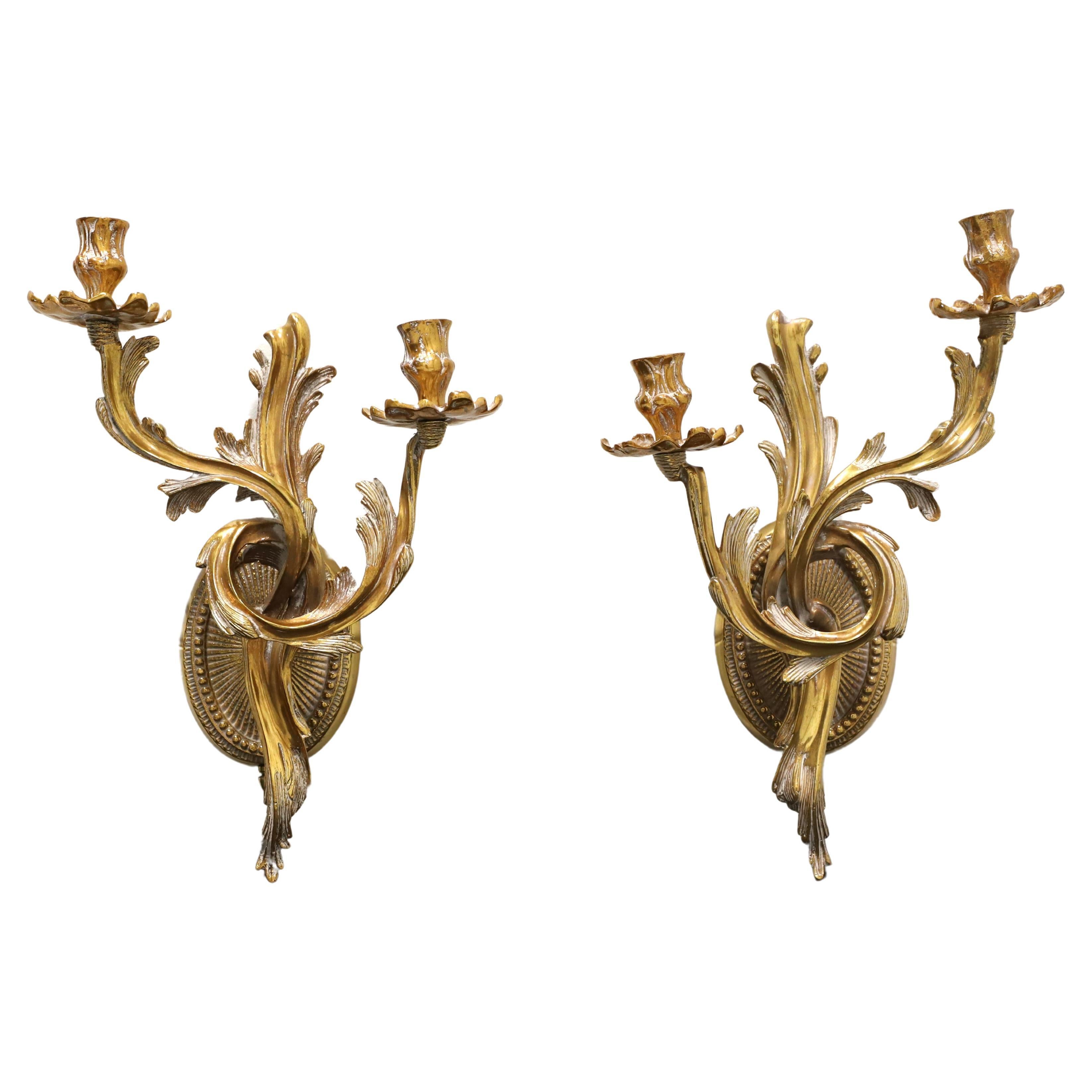 FREDERICK COOPER Solid Brass Rococo Style Candle Wall Sconces - Pair For Sale