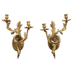 FREDERICK COOPER Solid Brass Rococo Style Candle Wall Sconces - Pair