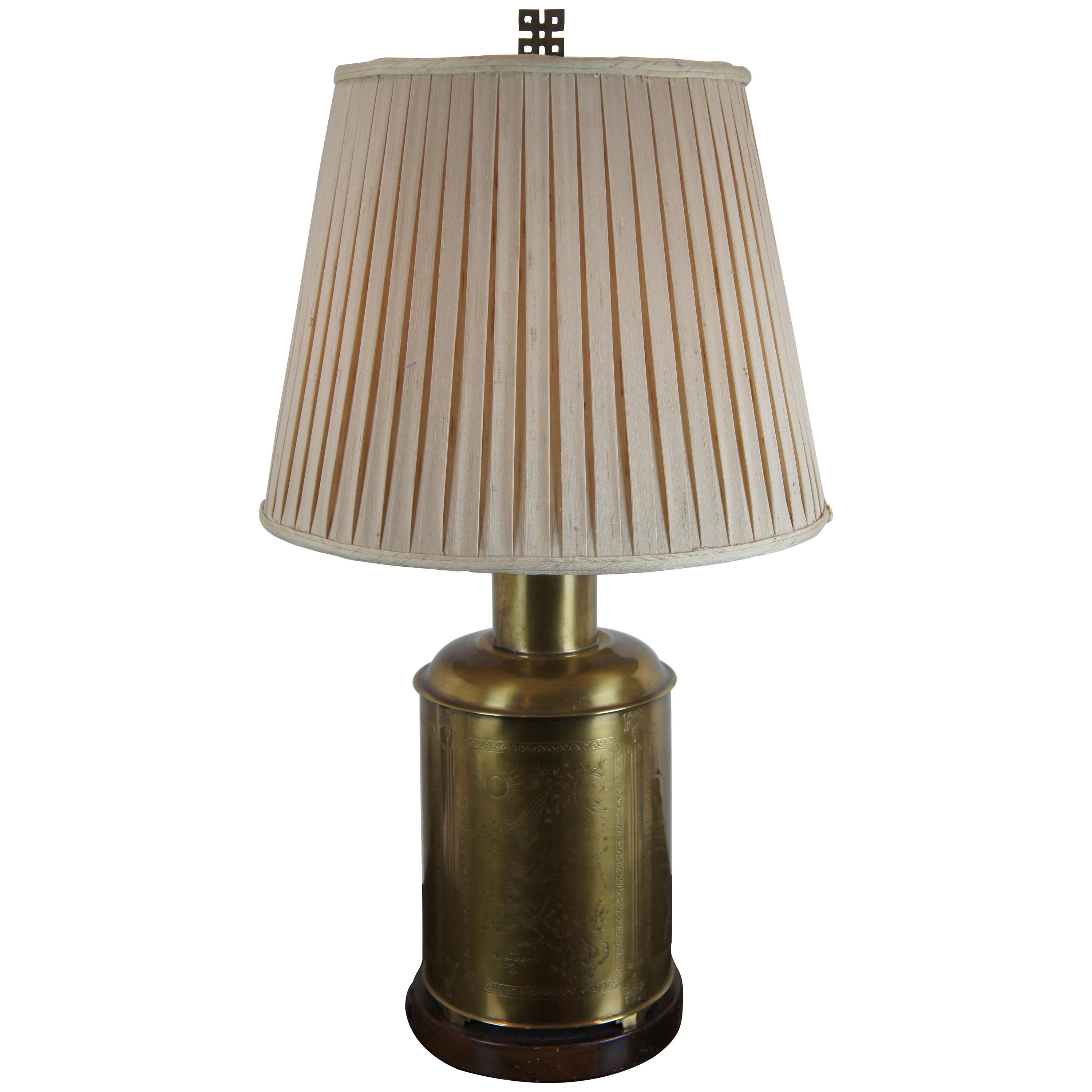 Frederick Cooper Stamped Brass Hollywood Regency Canister Table Lamp Chinoiserie