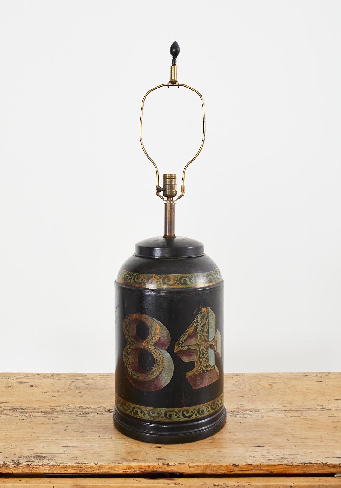 Victorian Frederick Cooper Tea Canister Tole Lamp For Sale