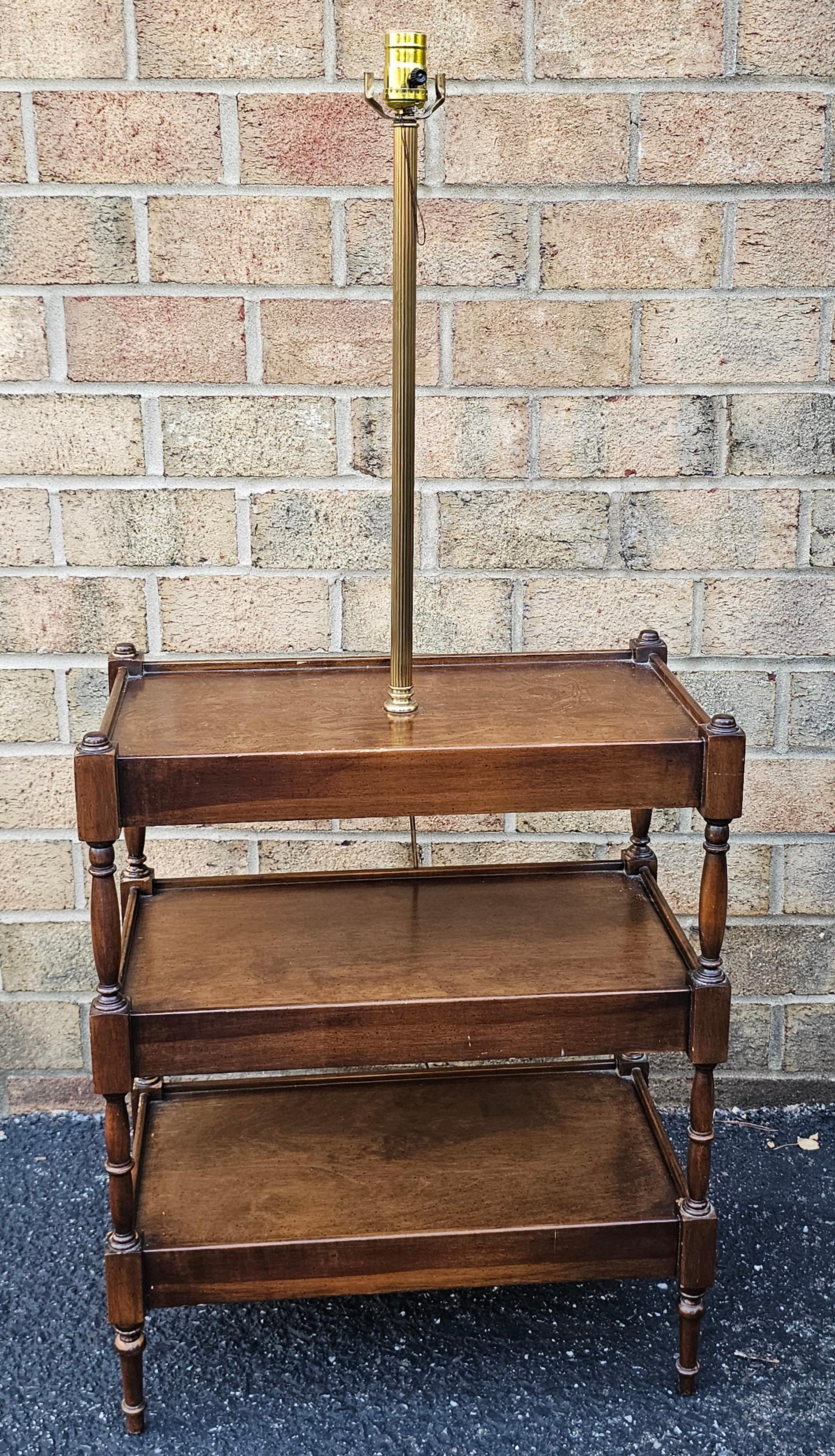 Frederick Cooper Three-Tier Walnut Side Table Floor Lamp For Sale 2