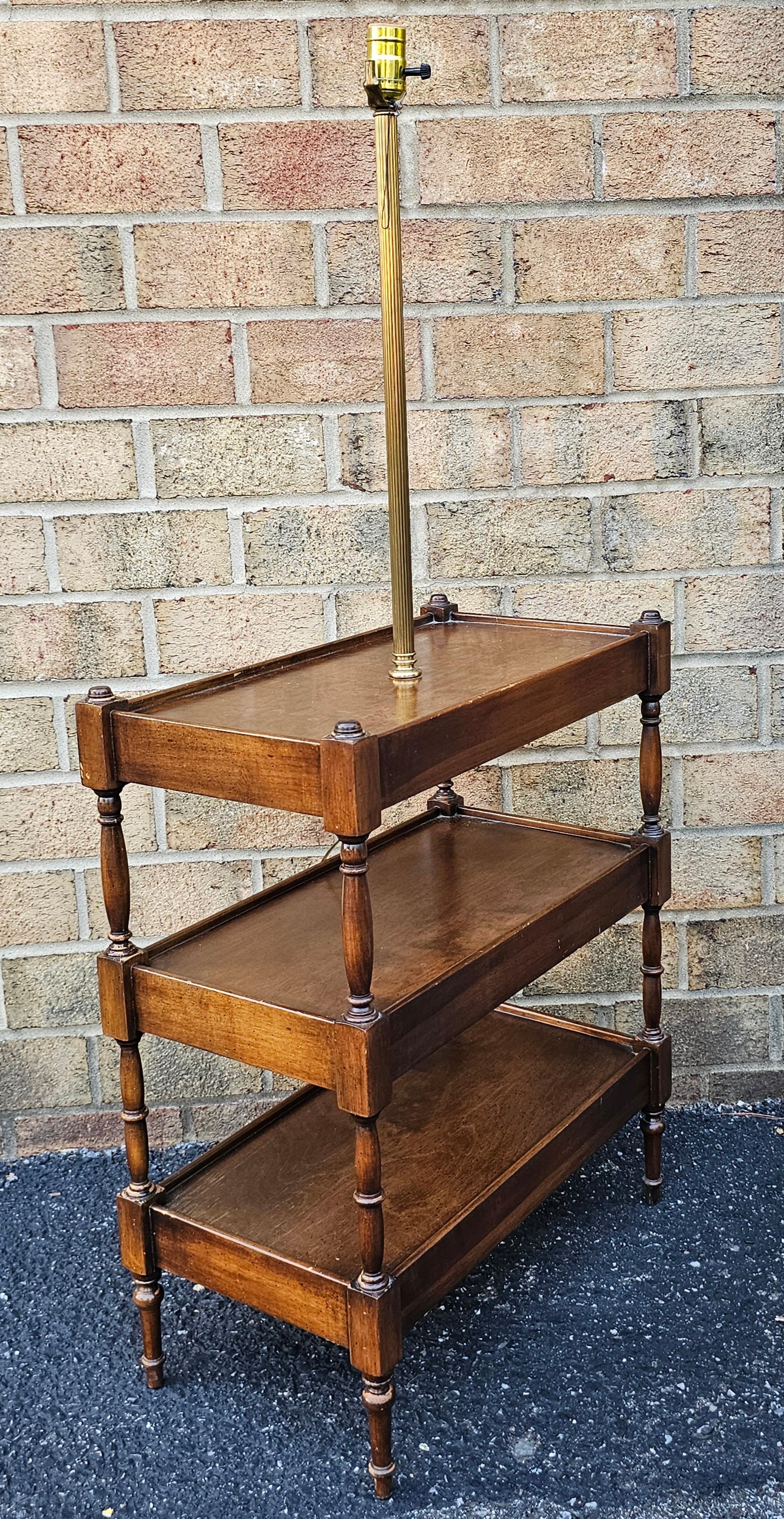 American Frederick Cooper Three-Tier Walnut Side Table Floor Lamp For Sale
