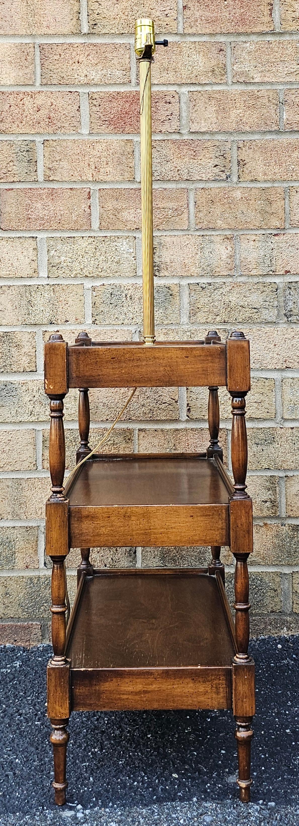 Metalwork Frederick Cooper Three-Tier Walnut Side Table Floor Lamp For Sale