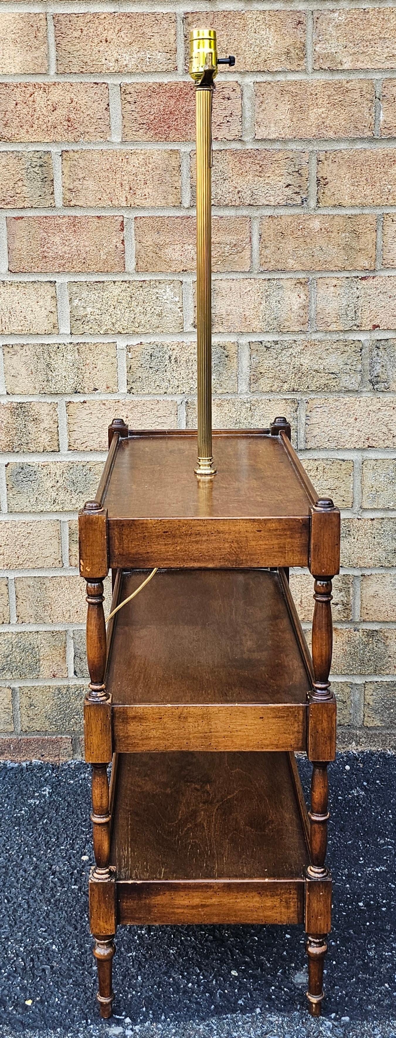 Frederick Cooper Three-Tier Walnut Side Table Floor Lamp In Good Condition For Sale In Germantown, MD