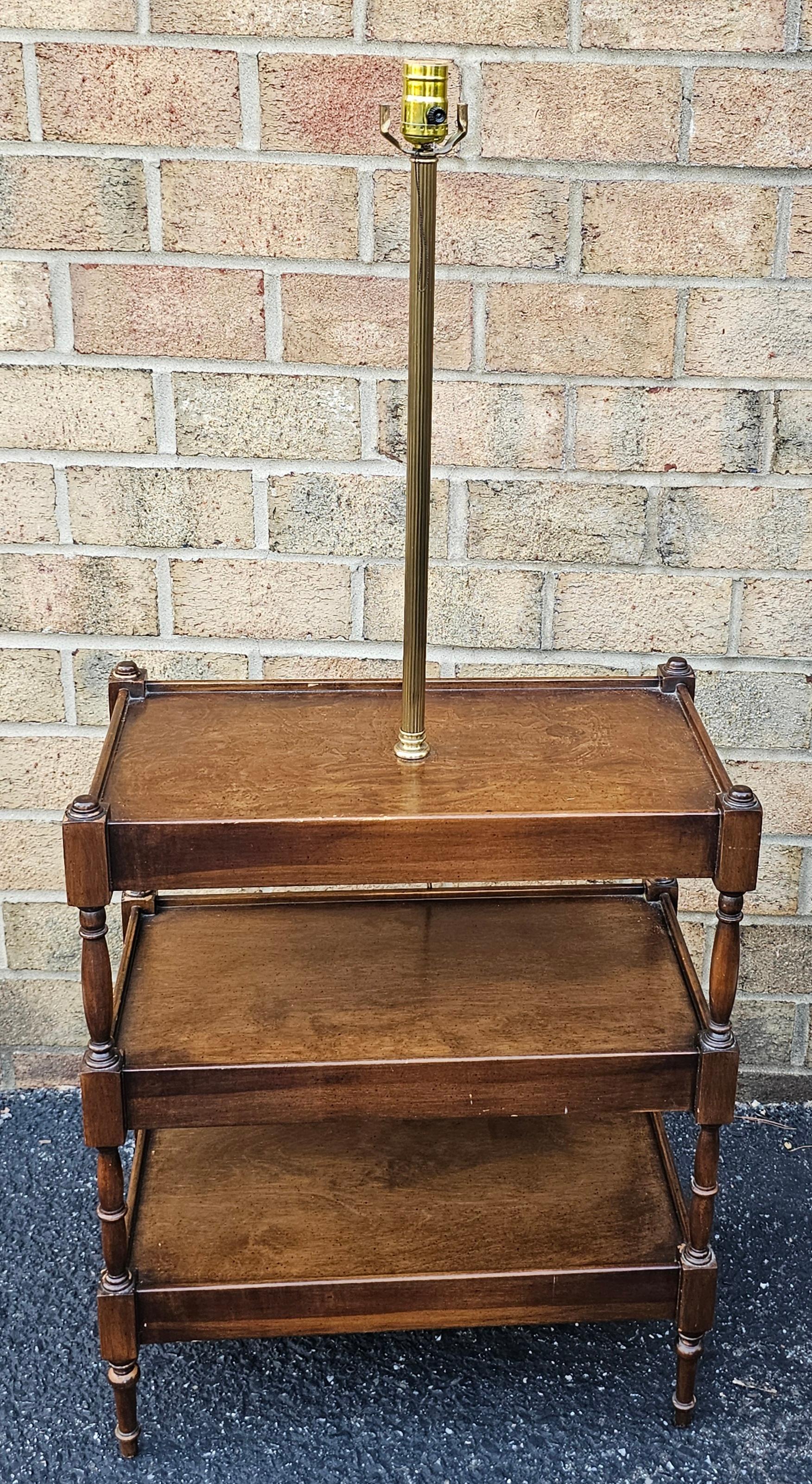 19th Century Frederick Cooper Three-Tier Walnut Side Table Floor Lamp For Sale