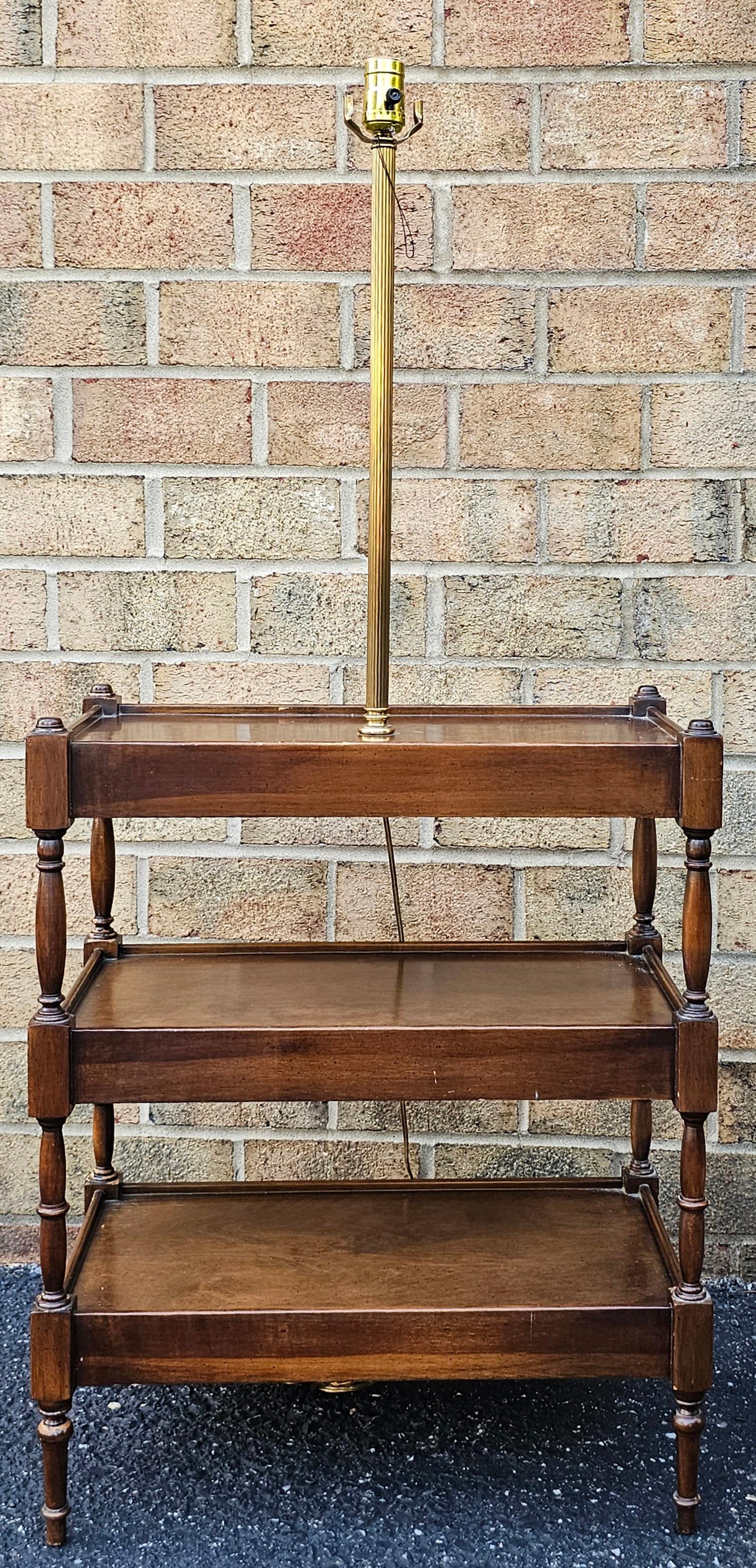 Brass Frederick Cooper Three-Tier Walnut Side Table Floor Lamp For Sale