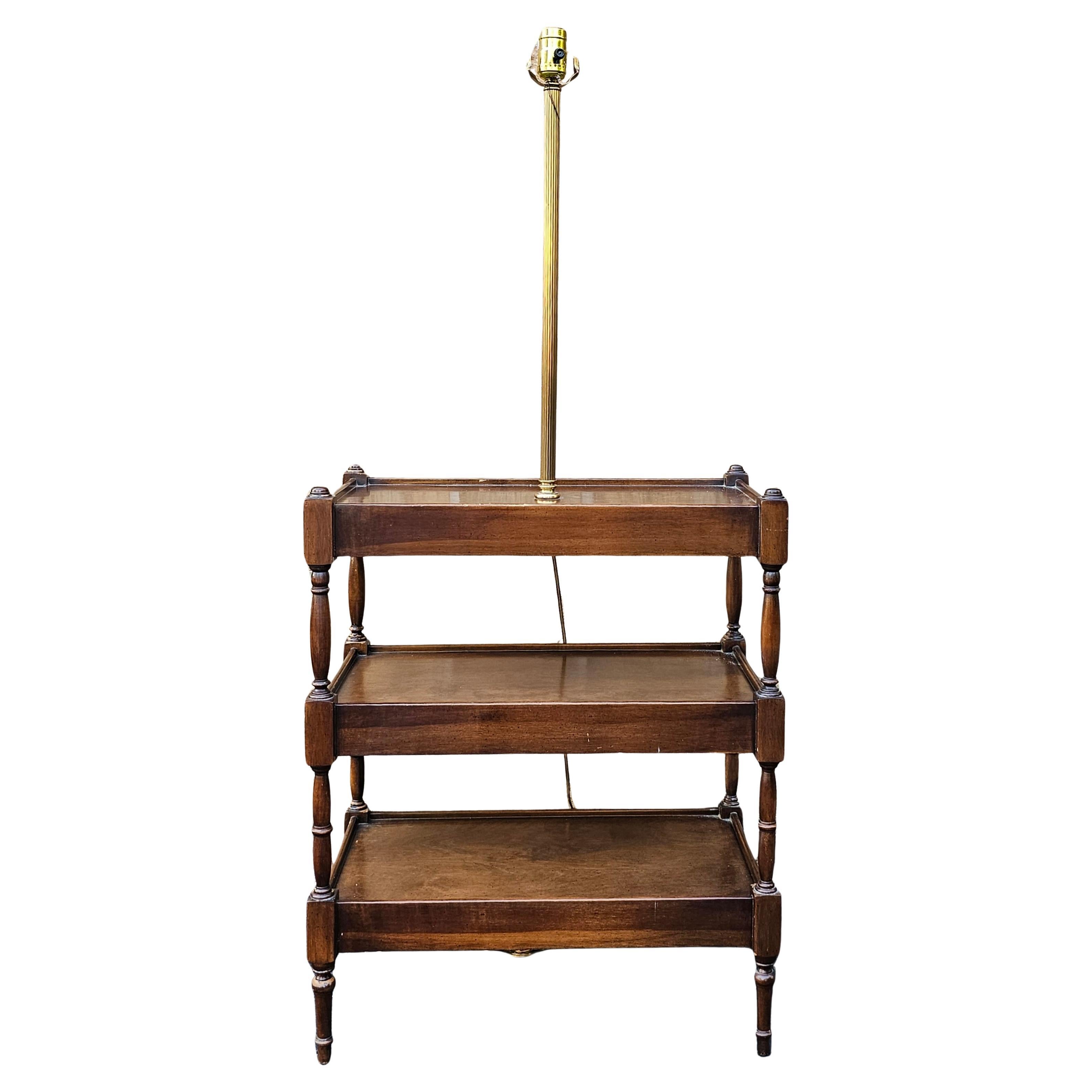 Frederick Cooper Three-Tier Walnut Side Table Floor Lamp For Sale