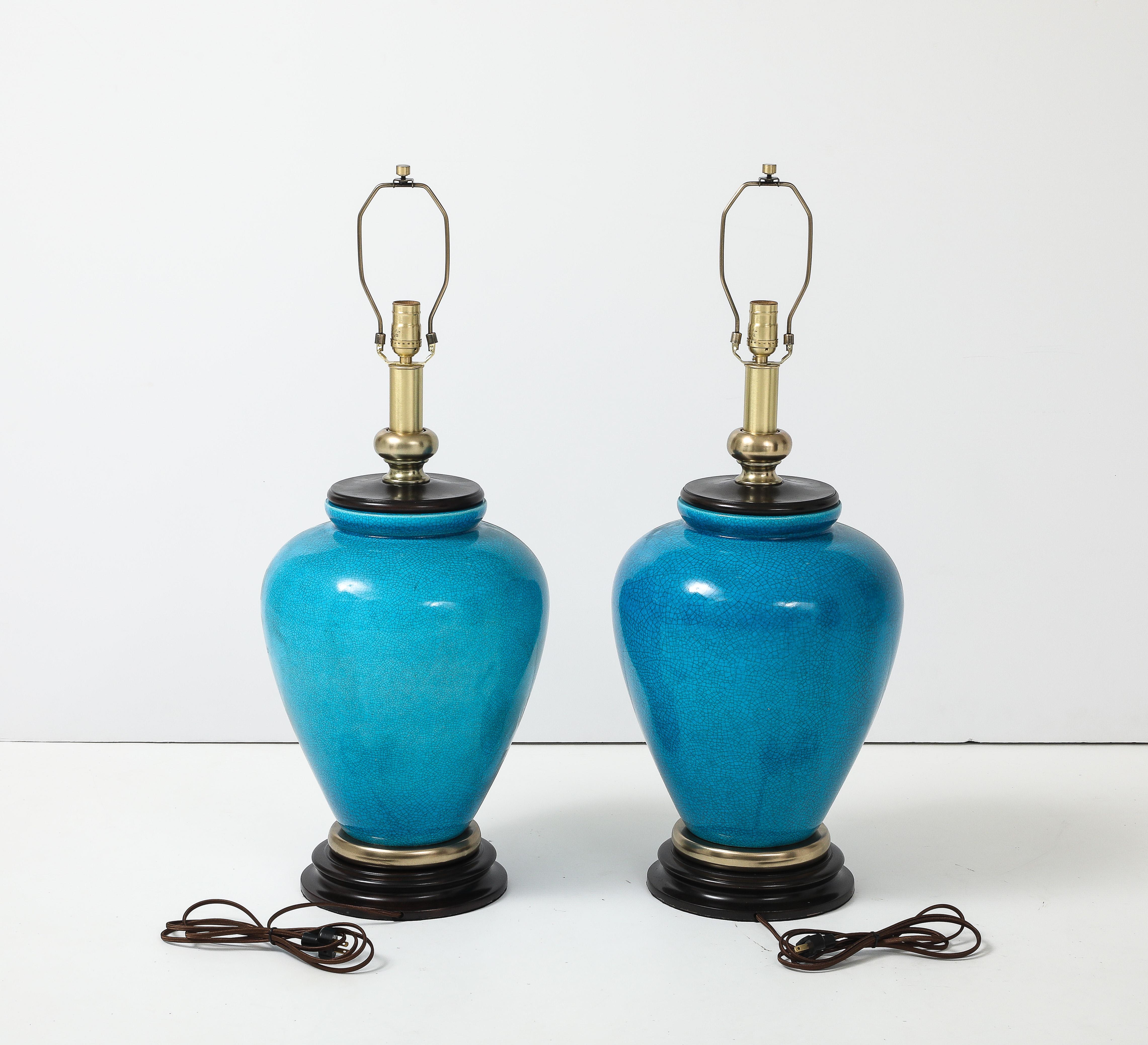 American Frederick Cooper Turquoise Porcelein Lamps For Sale