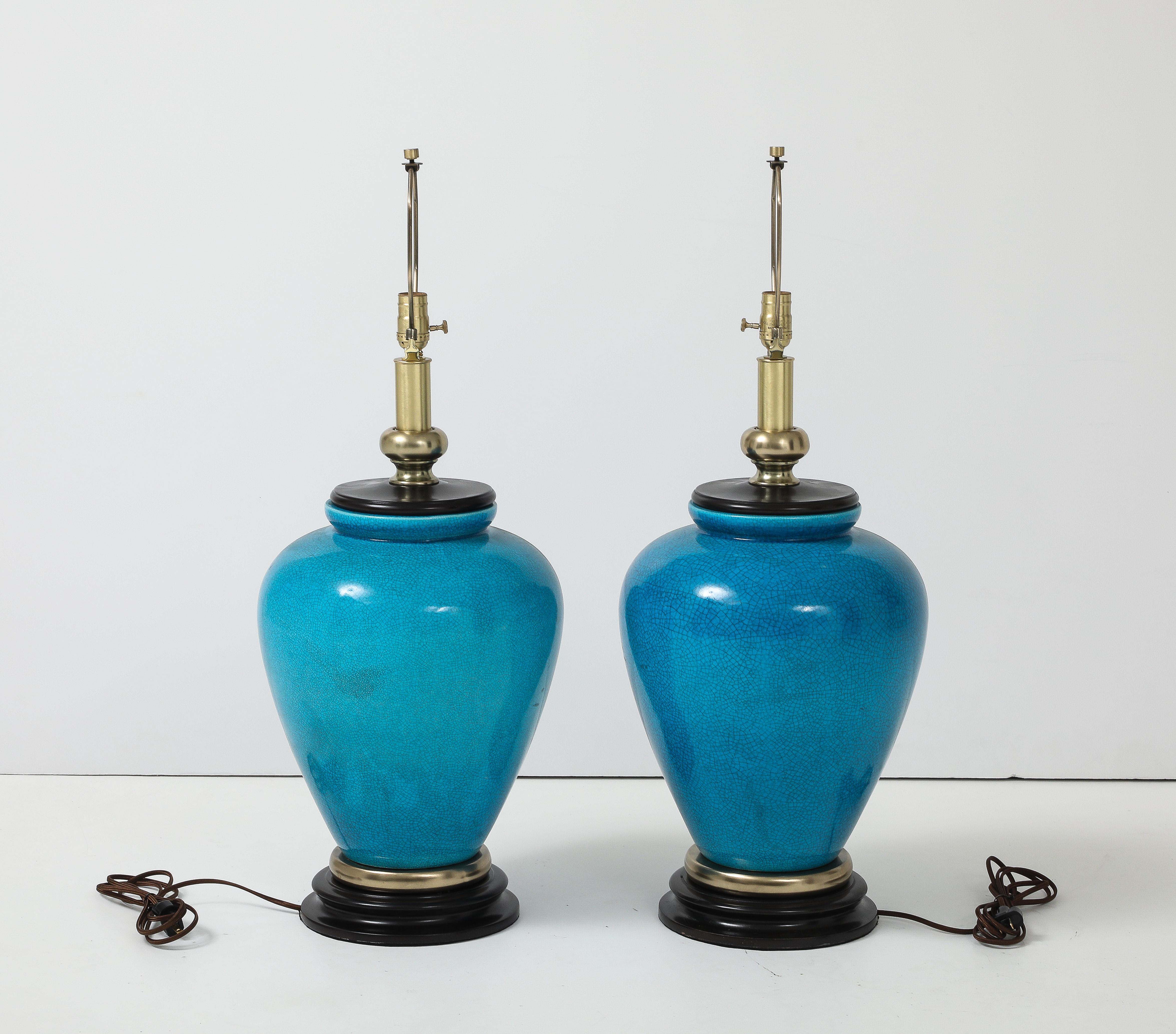 Frederick Cooper Turquoise Porcelein Lamps In Excellent Condition For Sale In New York, NY