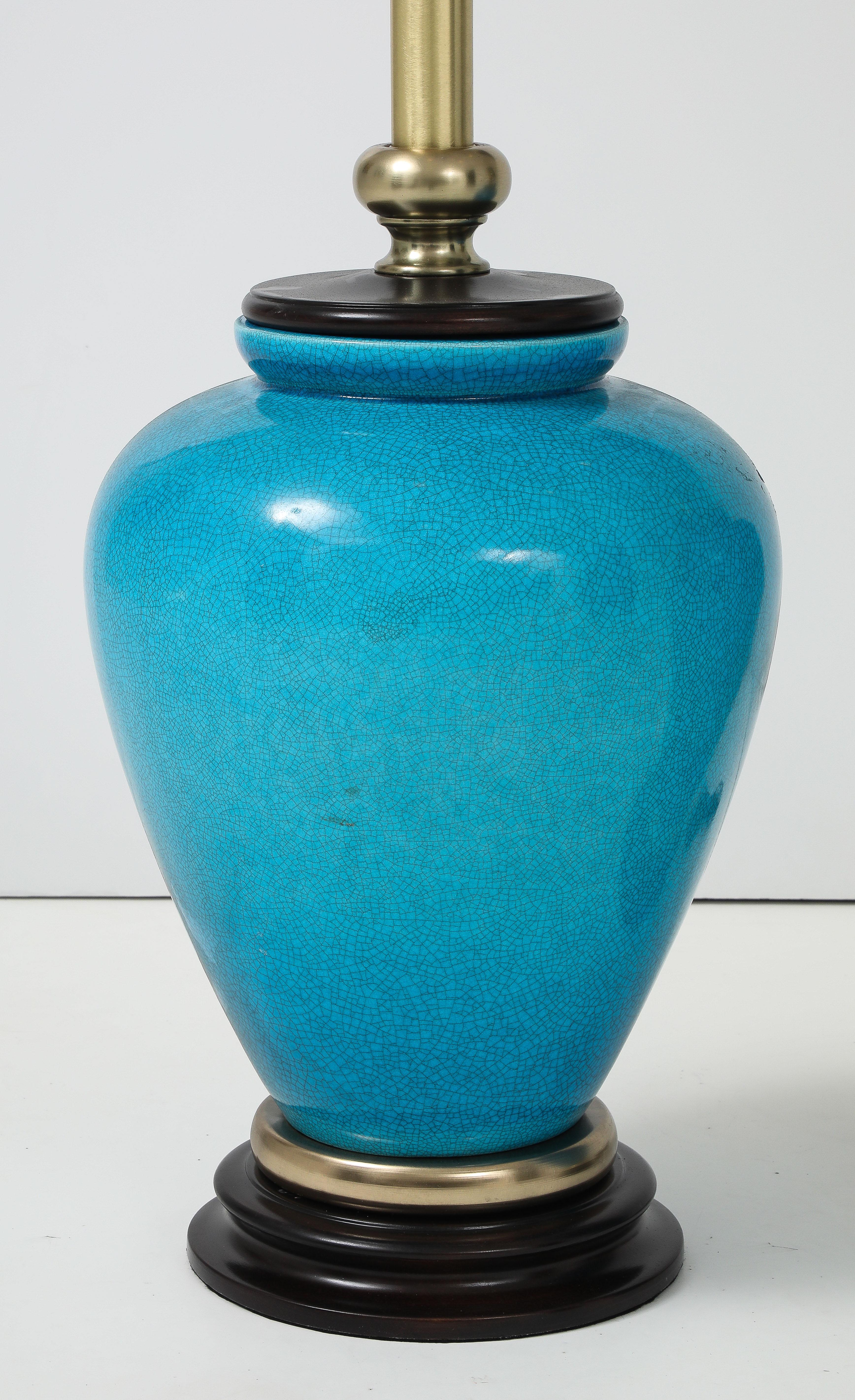 Frederick Cooper Turquoise Porcelein Lamps For Sale 2