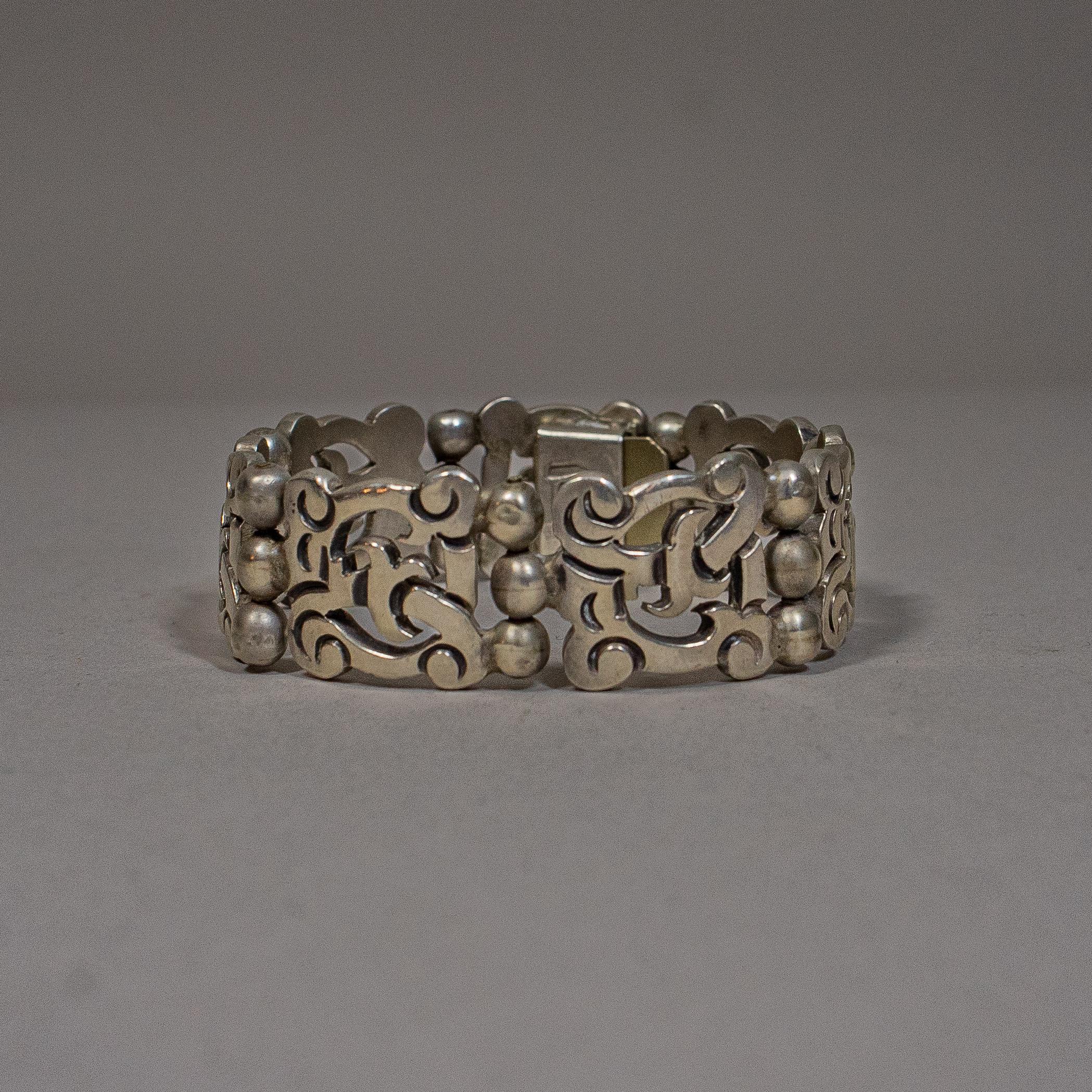 Frederick Davis Silver Bracelet with PreHispanic Style Links For Sale