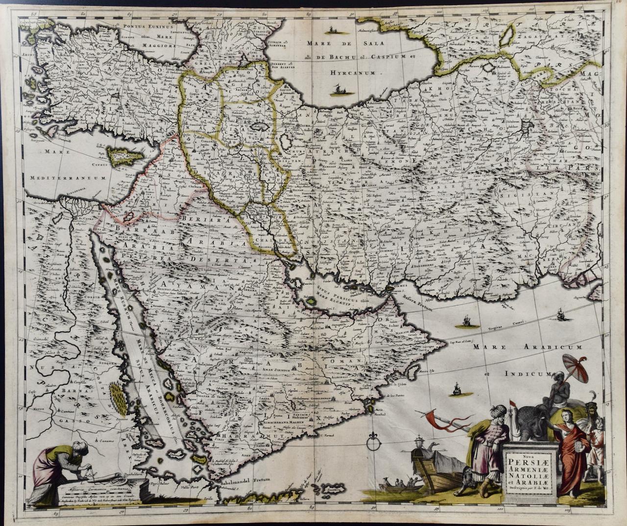 Une carte colorée à la main du XVIIe siècle représentant la Perse, l'Arménie et les régions adjacentes par De Wit  - Print de Frederick de Wit