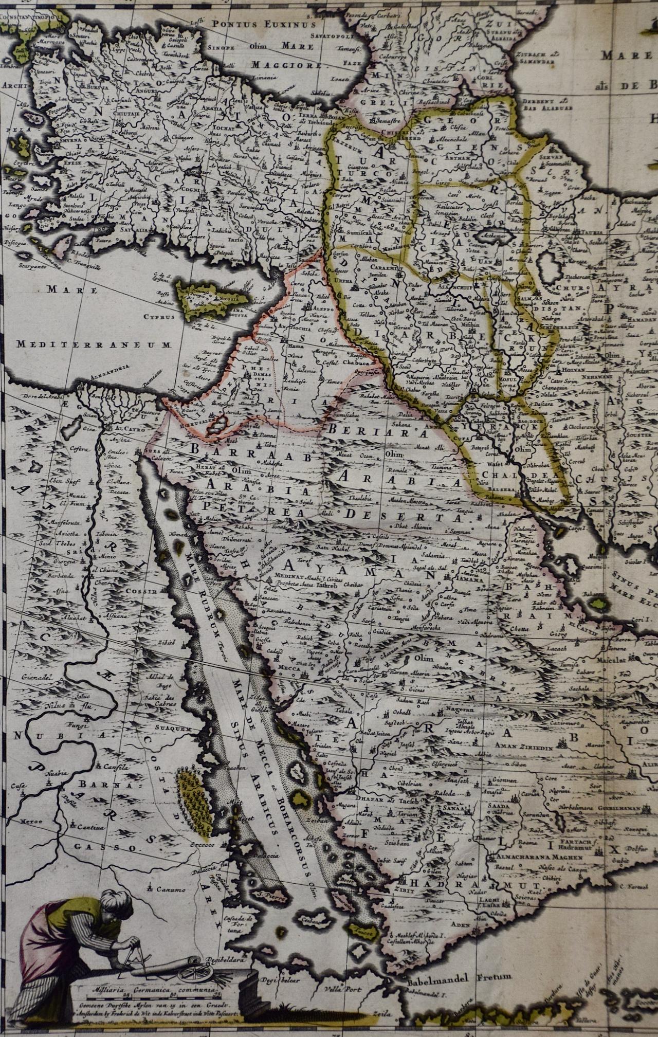 Handkolorierte Karte von Persien, Armenien und benachbarten Regionen aus dem 17. Jahrhundert von De Wit  (Grau), Print, von Frederick de Wit