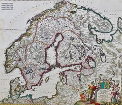 A Hand Colored 17th Century Map of Scandinavia by Frederick de Wit