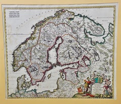 A Hand Colored 17th Century Map of Scandinavia by Frederick de Wit