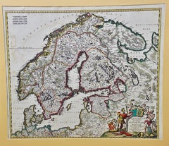 Une carte de Scandinavie du 17e siècle colorée à la main par Frederick de Wit 