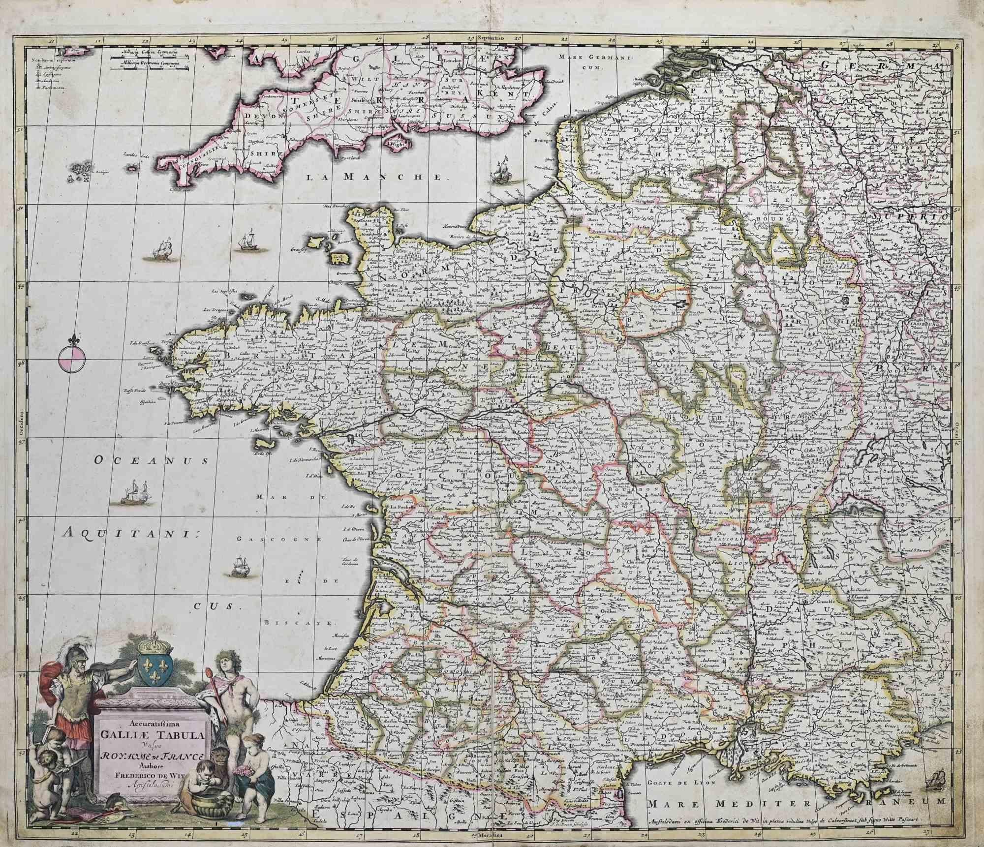Accuratissima Galliae Tabula - Gravure de Frederick de Wit - 1680ca