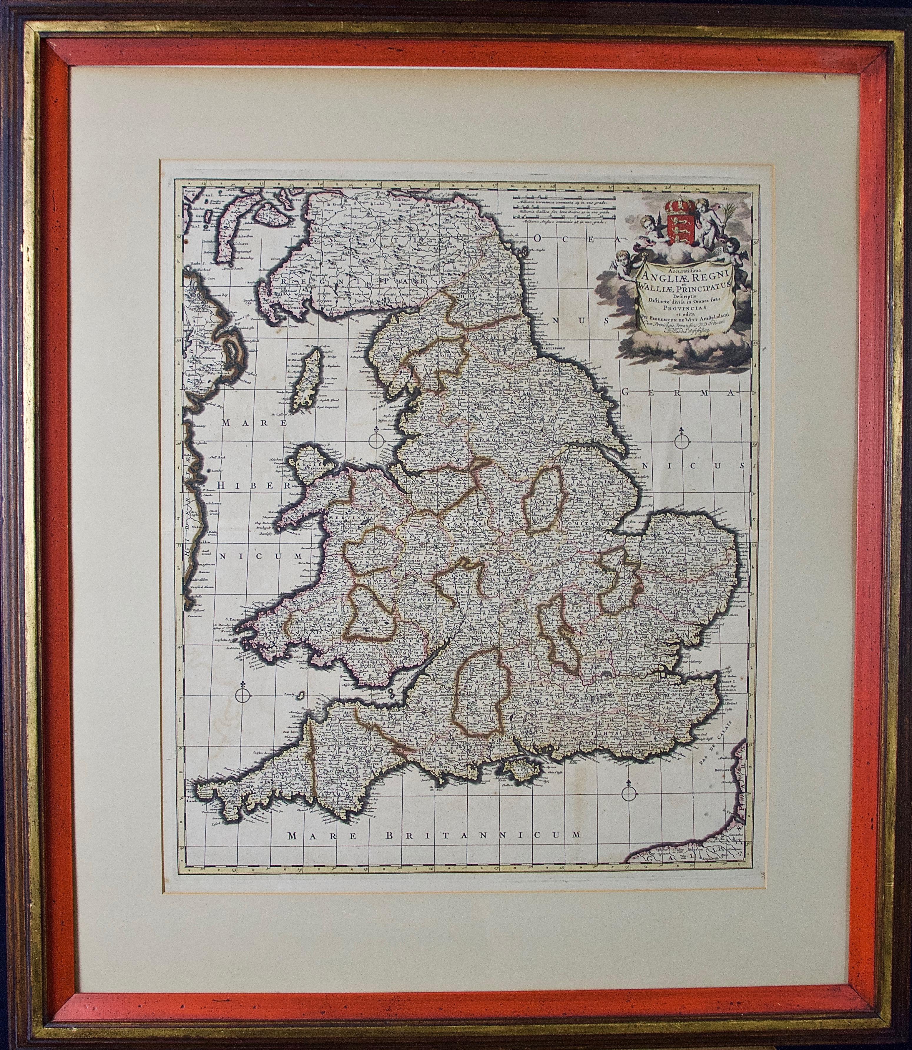 Frederick de Wit Landscape Print - England and the British Isles: A Large 17th Century Hand-colored Map by de Wit