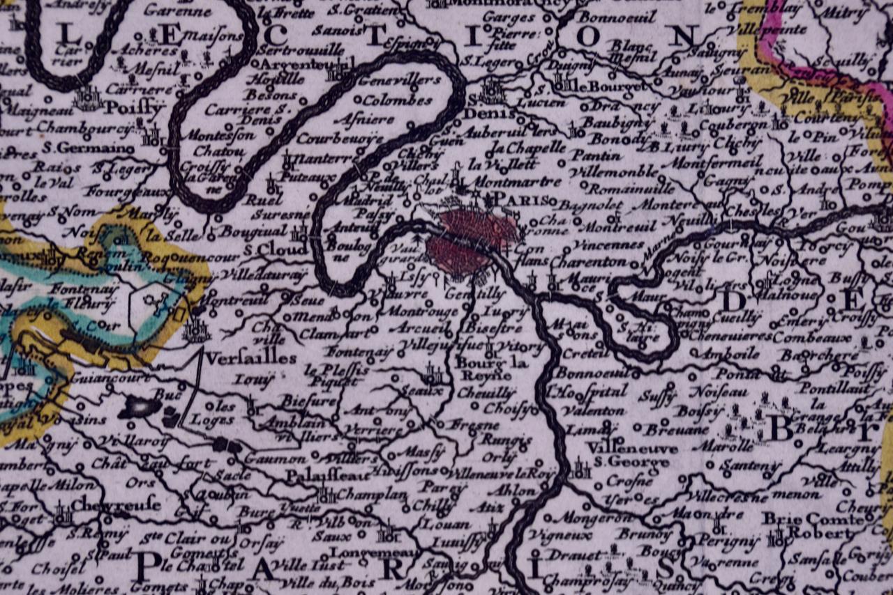 L'Isle de France: Eine handkolorierte Karte aus dem 17. Jahrhundert von De Wit  im Angebot 1