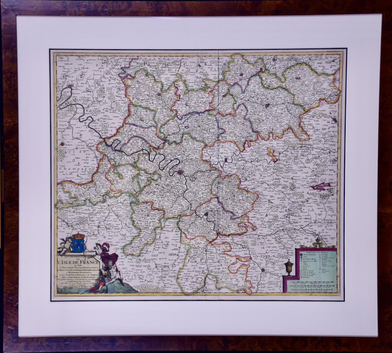 Print Frederick de Wit - L'Isle de France : une carte du XVIIe siècle colorée à la main par De Wit 