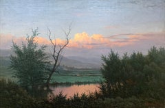 Antique Landscape at Sunset, Original Hudson River School Landscape, New York