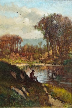 "Fishing in Autumn" Frederick Dickinson Williams, Early 20th Century Landscape
