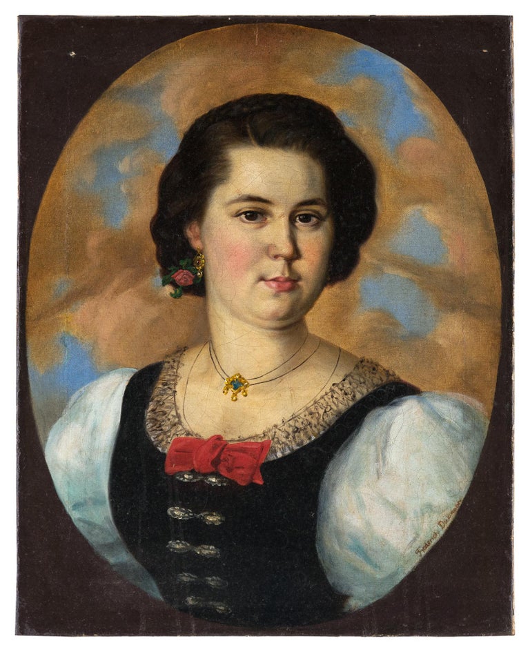 Frederick Dielman Portrait Painting - Late 19th century American painting - Female portrait - Oil on canvas signed