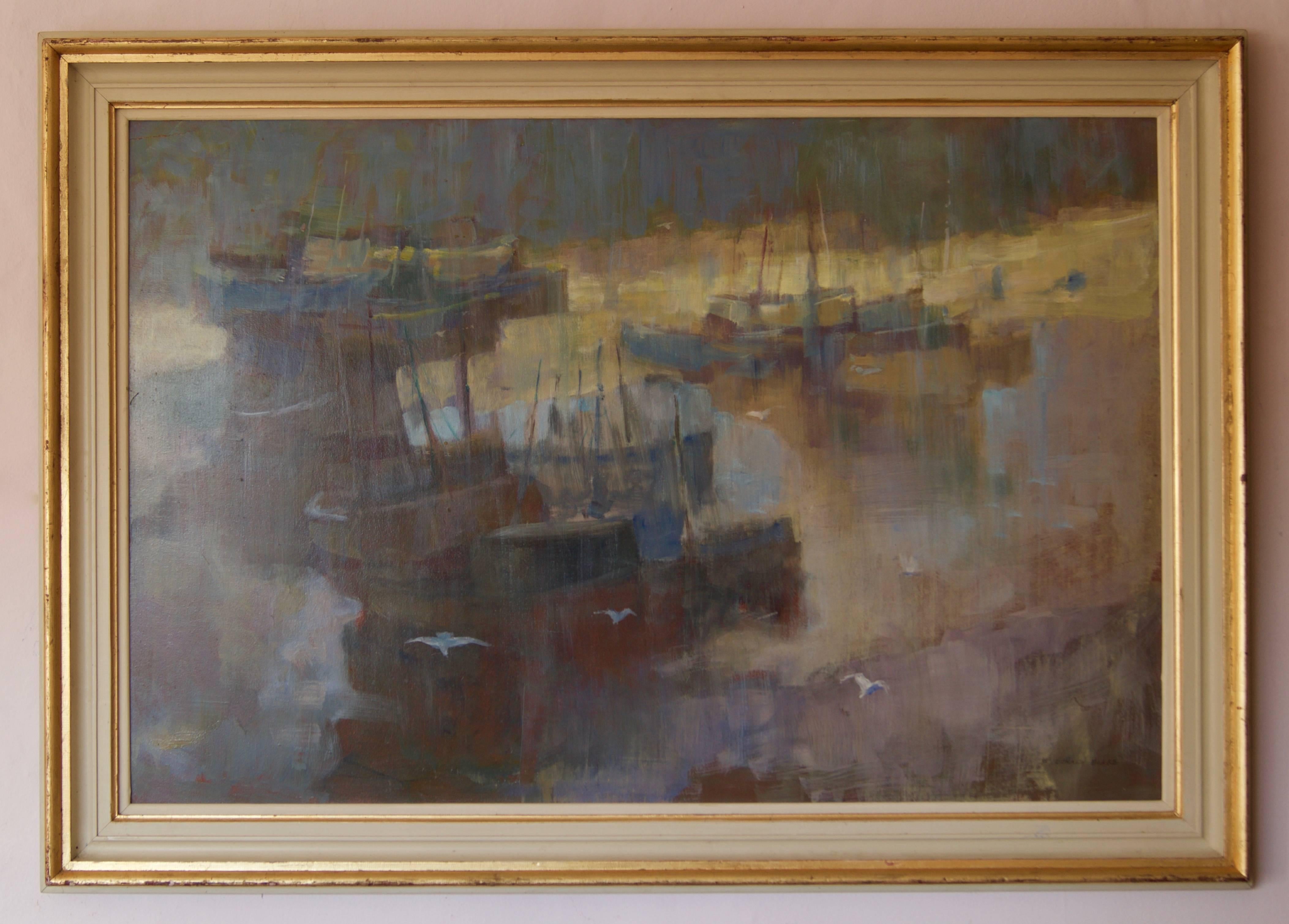Morning Light Seascape - Mid 20th Century Oil of Boats England by Donald Blake - Painting by Frederick Donald Blake