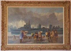 Wapping Group of Artists by the Thames - Mid 20th Century Oil by Donald Blake