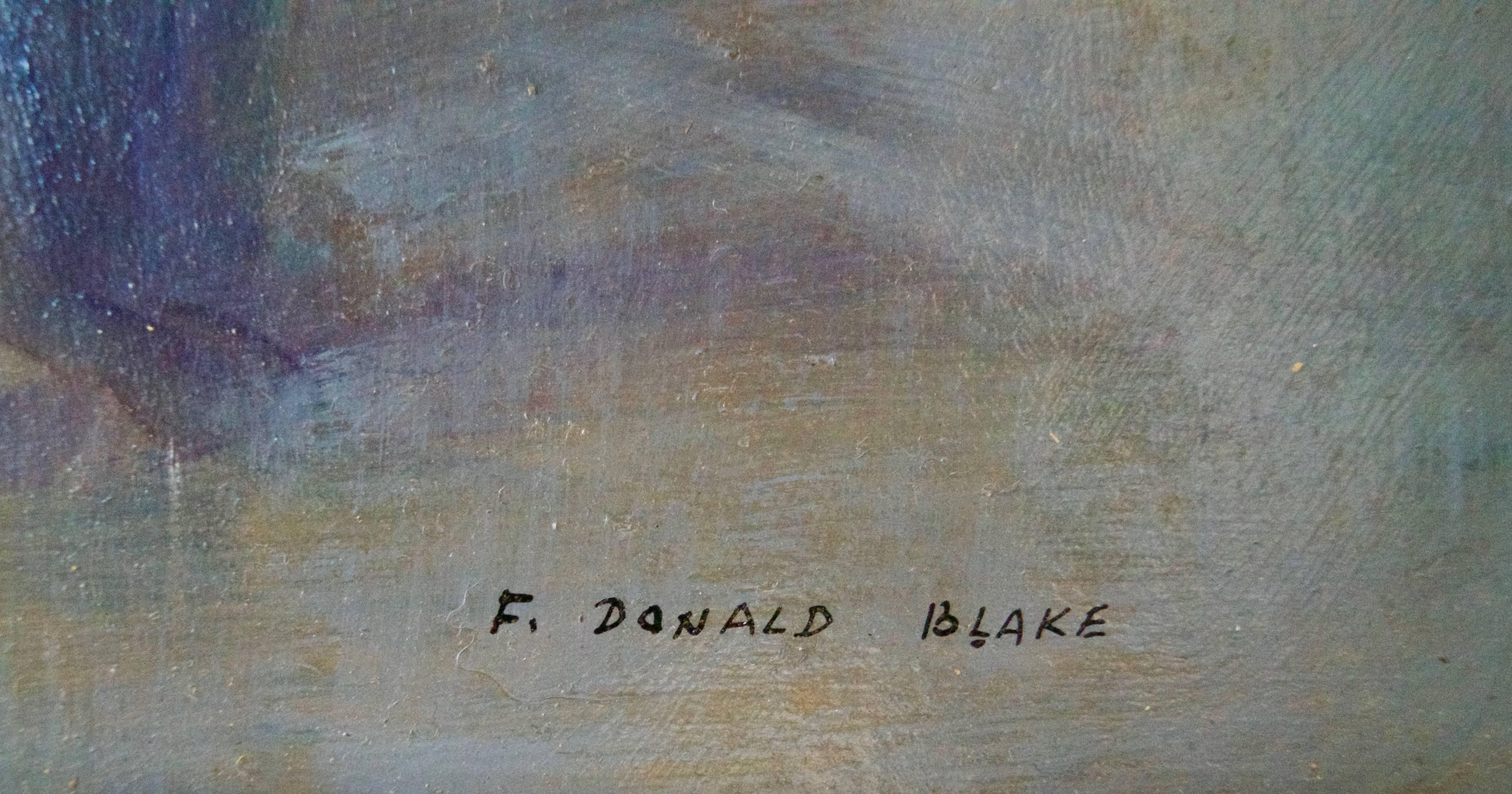 Wapping Group of Artists by the Thames - Huile du milieu du 20e siècle de Donald Blake - Gris Figurative Photograph par Frederick Donald Blake