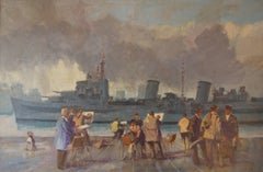 Wapping Group of Artists by the Thames - Mid 20th Century Oil by Donald Blake