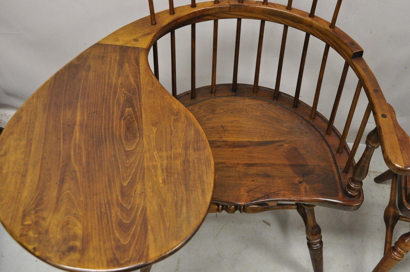American Colonial Frederick Duckloe Cherry Windsor Spindle Back Right and Left Writing Desk Chairs