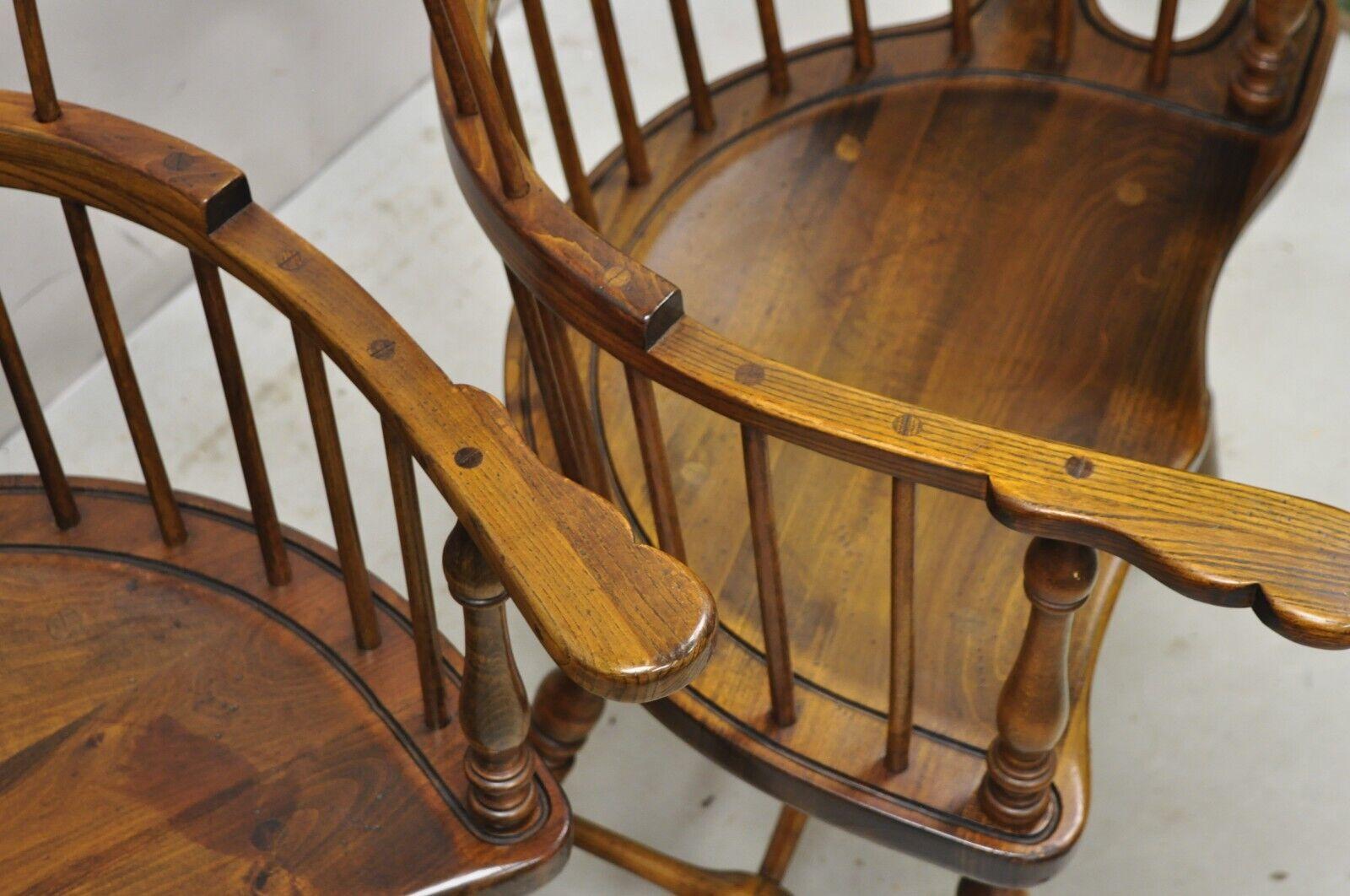 Frederick Duckloe Cherry Windsor Spindle Back Right and Left Writing Desk Chairs In Good Condition In Philadelphia, PA