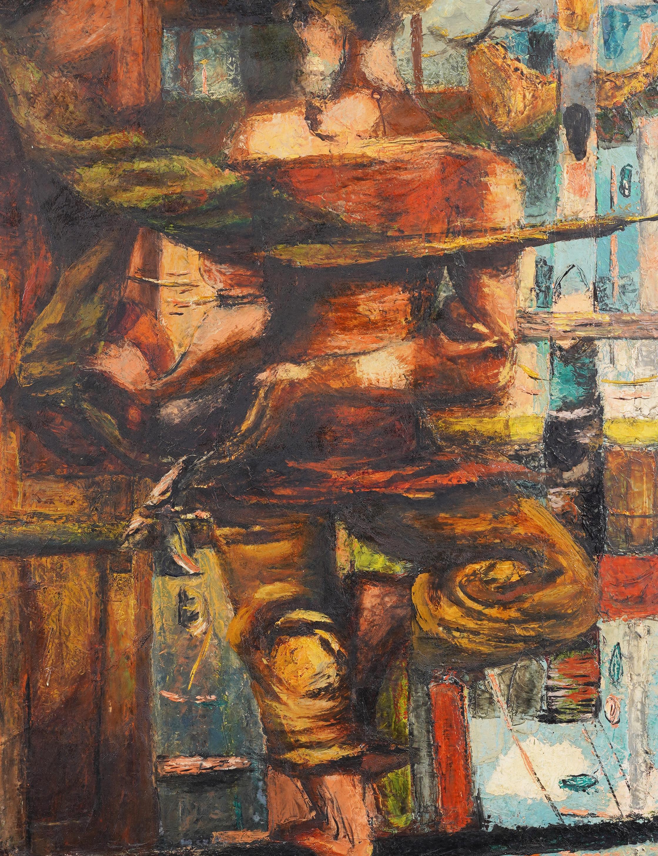 Antico dipinto ad olio modernista astratto di scuola meridionale cubista Ritratto di donna - Portrait Painting Marrone di Frederick E. Conway 