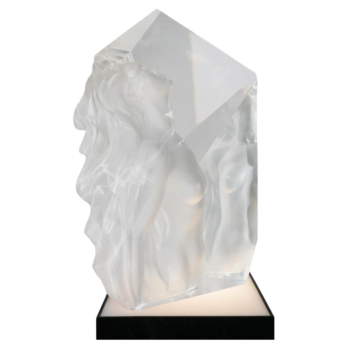 Frederick Elliott Hart (American 1943-1999), Exaltation, Intaglio Molded Acrylic Sculpture.
Frederick Elliott Hart
(American 1943-1999)
Exaltation
Intaglio molded acrylic sculpture with illuminated pedestal, 1998 
Signed Hart l.l. front and signed