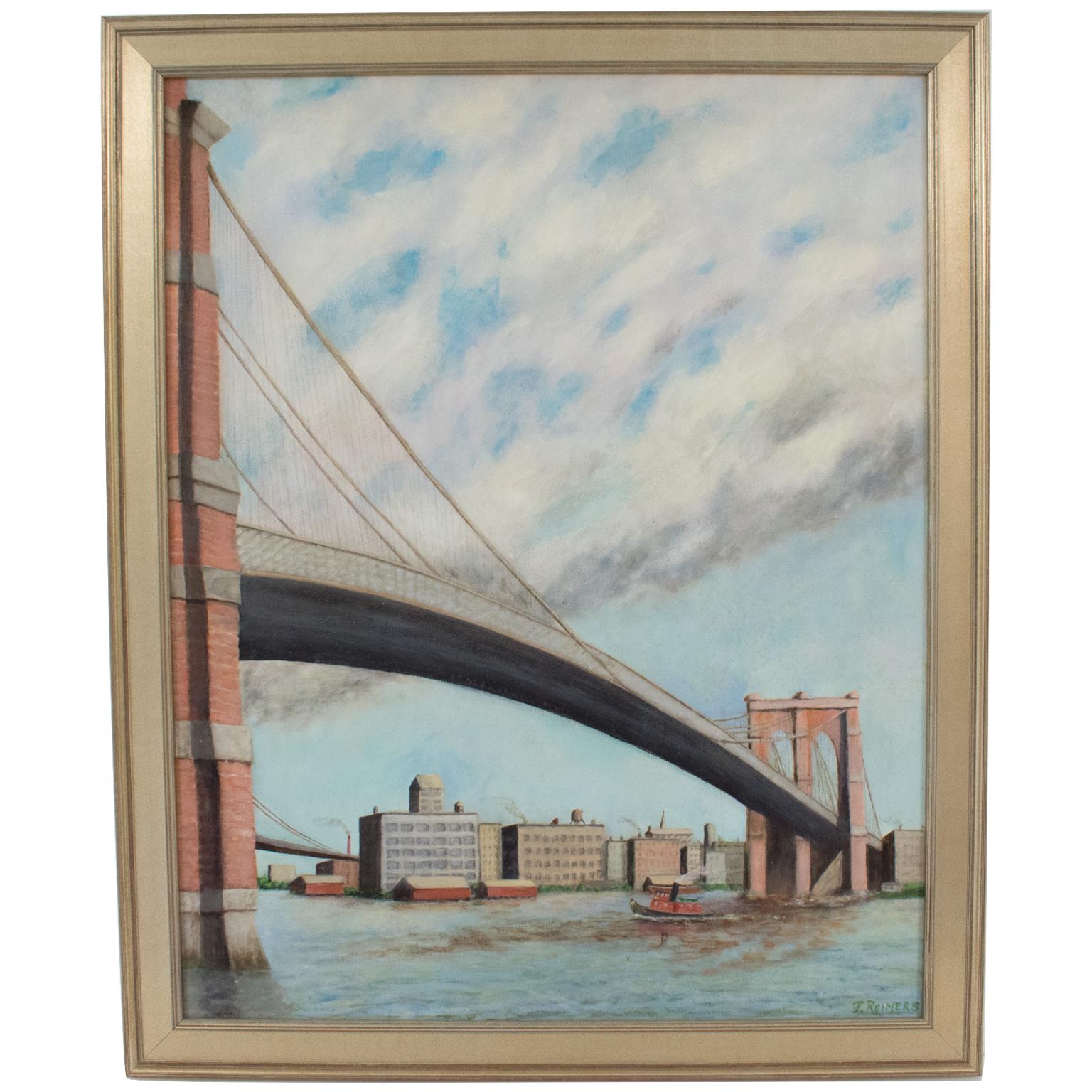 Brooklyn Transfer East River Crossing, Öl auf Leinwand, Gemälde Frederick Reimers im Angebot 1
