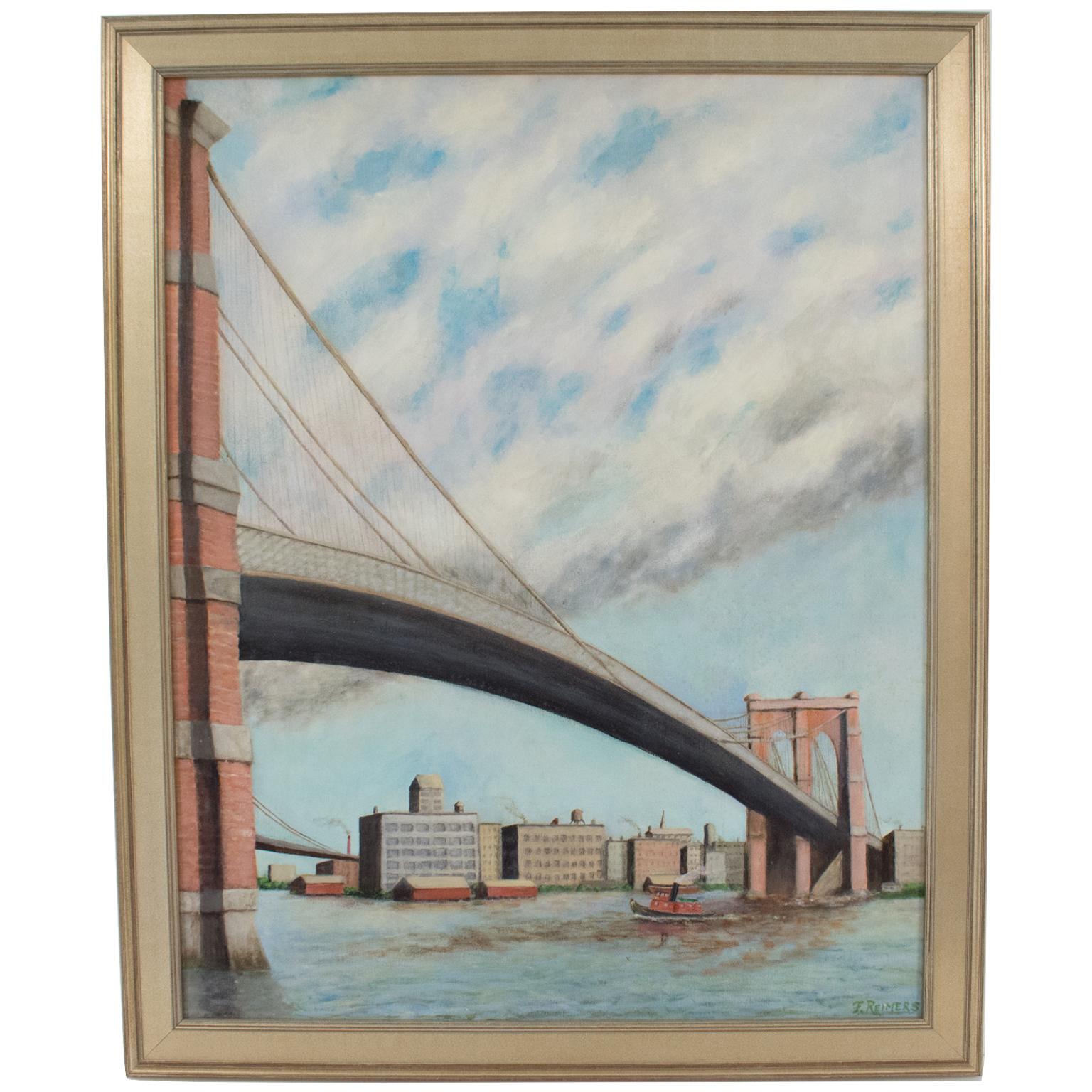 Brooklyn Transfer East River Crossing, Pintura al óleo sobre lienzo Frederick Reimers en venta 1