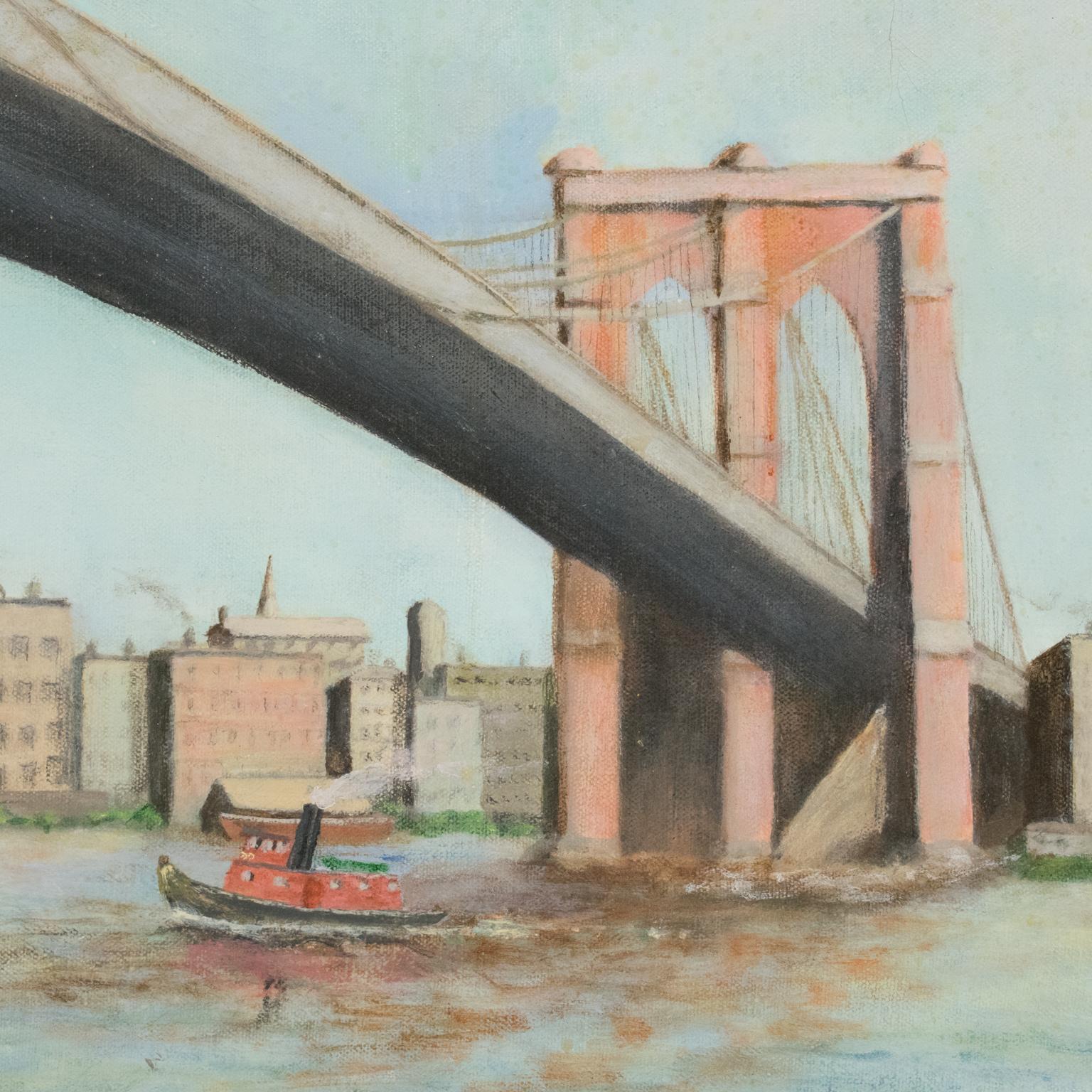 Brooklyn Transfer East River Crossing, Oil on Canvas Painting Frederick Reimers For Sale 1