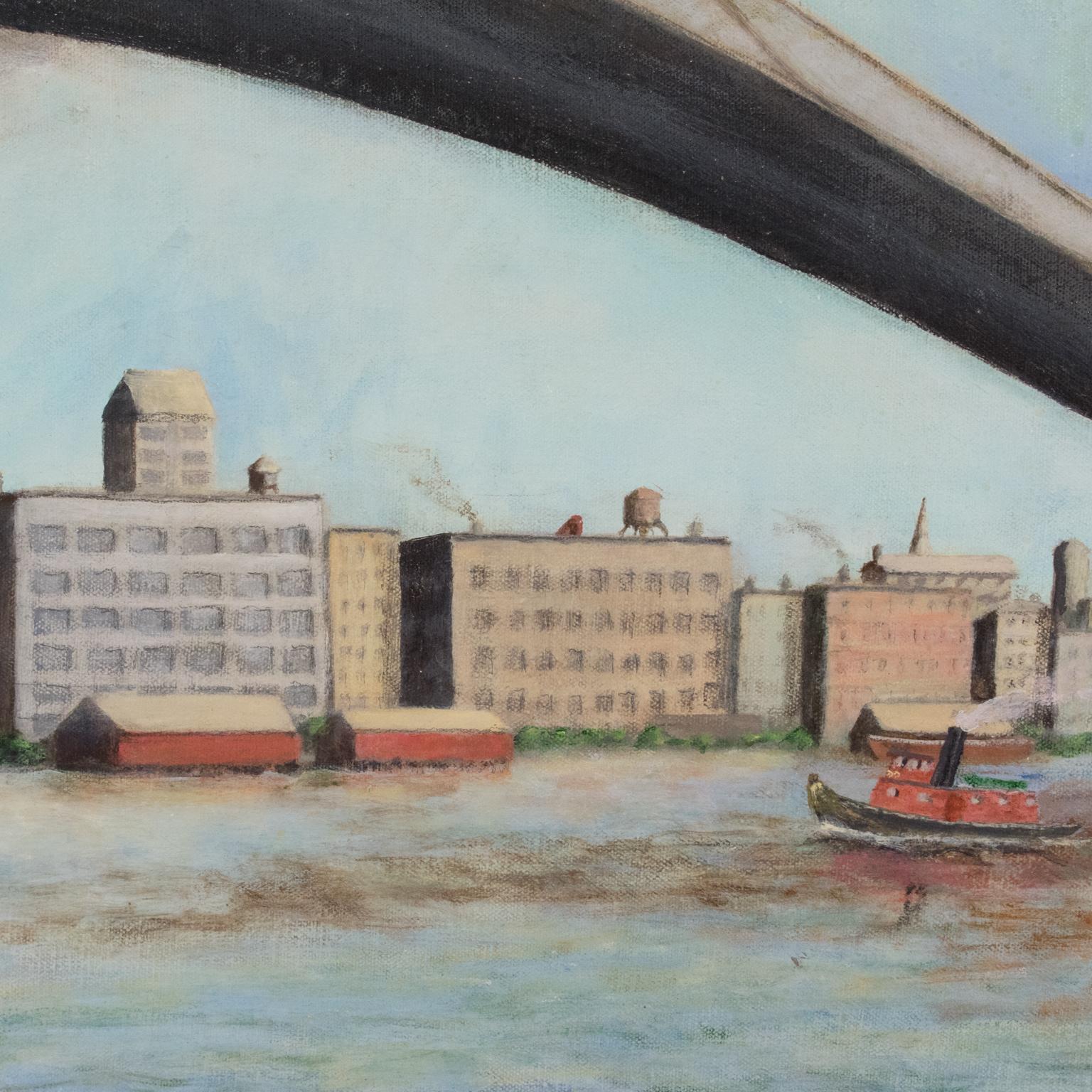 Brooklyn Transfer East River Crossing, Oil on Canvas Painting Frederick Reimers For Sale 2