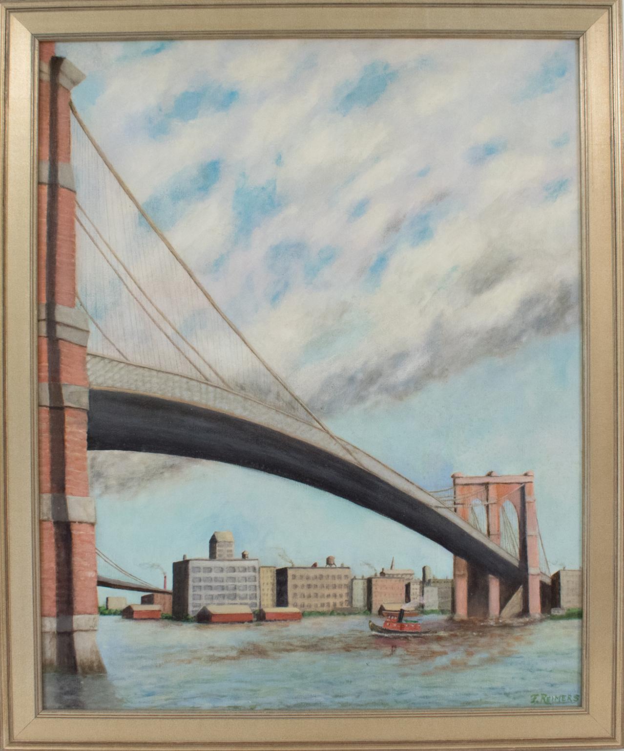 Frederick E. Reimers Landscape Painting - Brooklyn Transfer East River Crossing, Oil on Canvas Painting Frederick Reimers