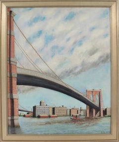 Brooklyn Transfer East River Crossing, Oil on Canvas Painting Frederick Reimers