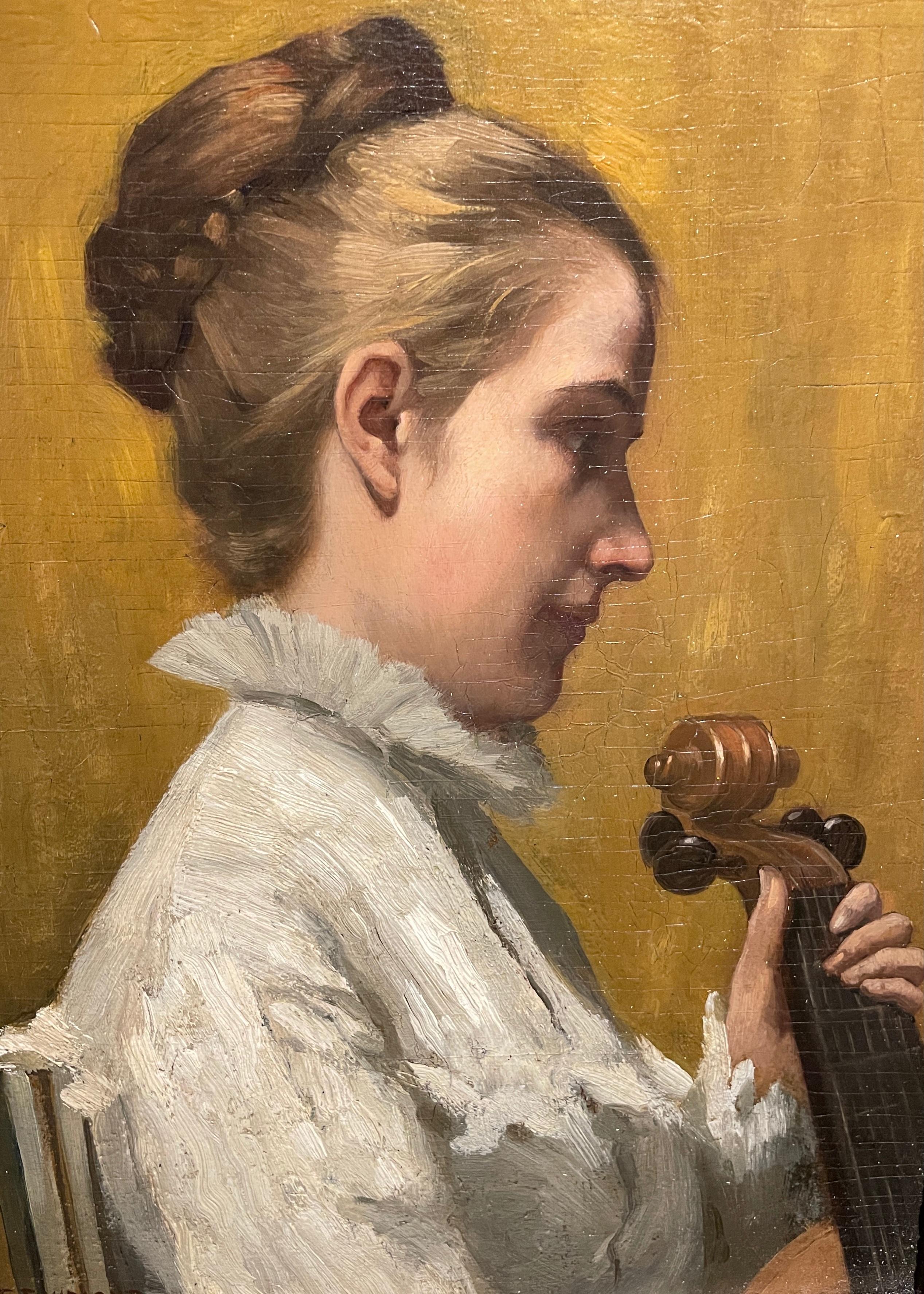 A Musician oil painting by Frederick E. Wright For Sale 3
