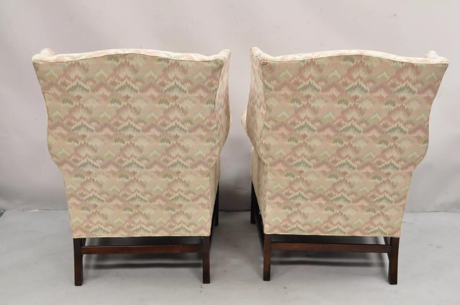 Frederick Edward Georgian Style Upholstered Wingback Lounge Arm Chairs - a Pair For Sale 4