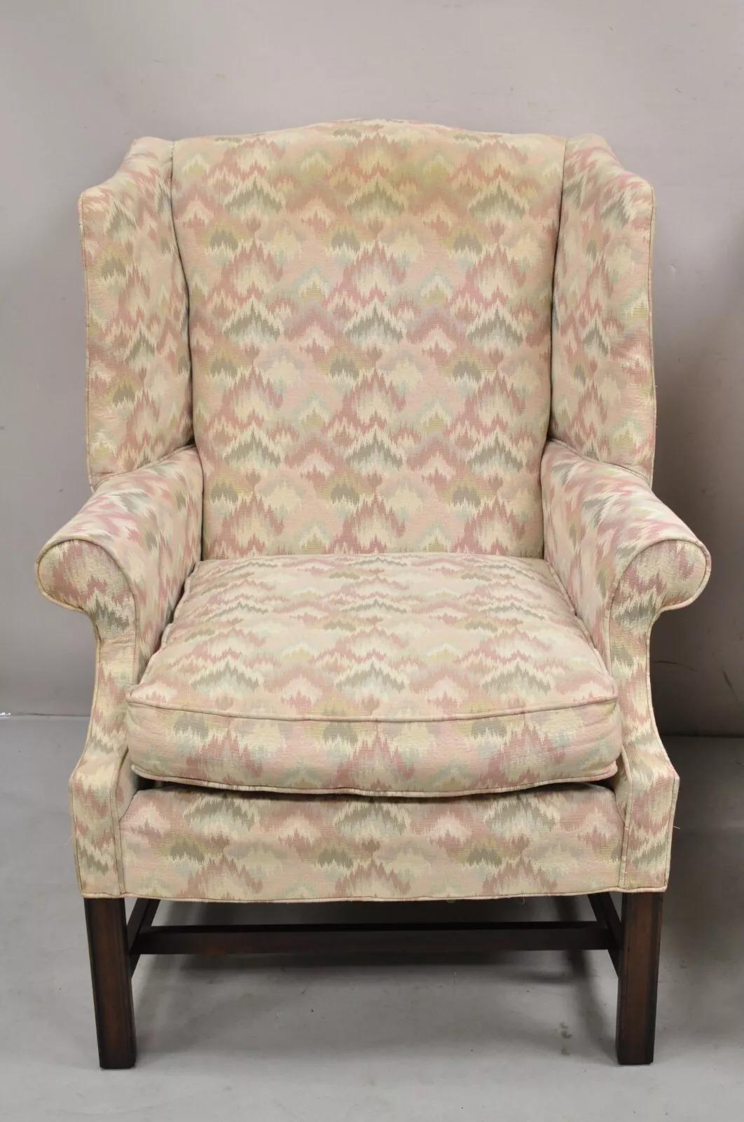 Frederick Edward Georgian Style Upholstered Wingback Lounge Arm Chairs - a Pair For Sale 2