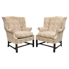 Retro Frederick Edward Georgian Style Upholstered Wingback Lounge Arm Chairs - a Pair