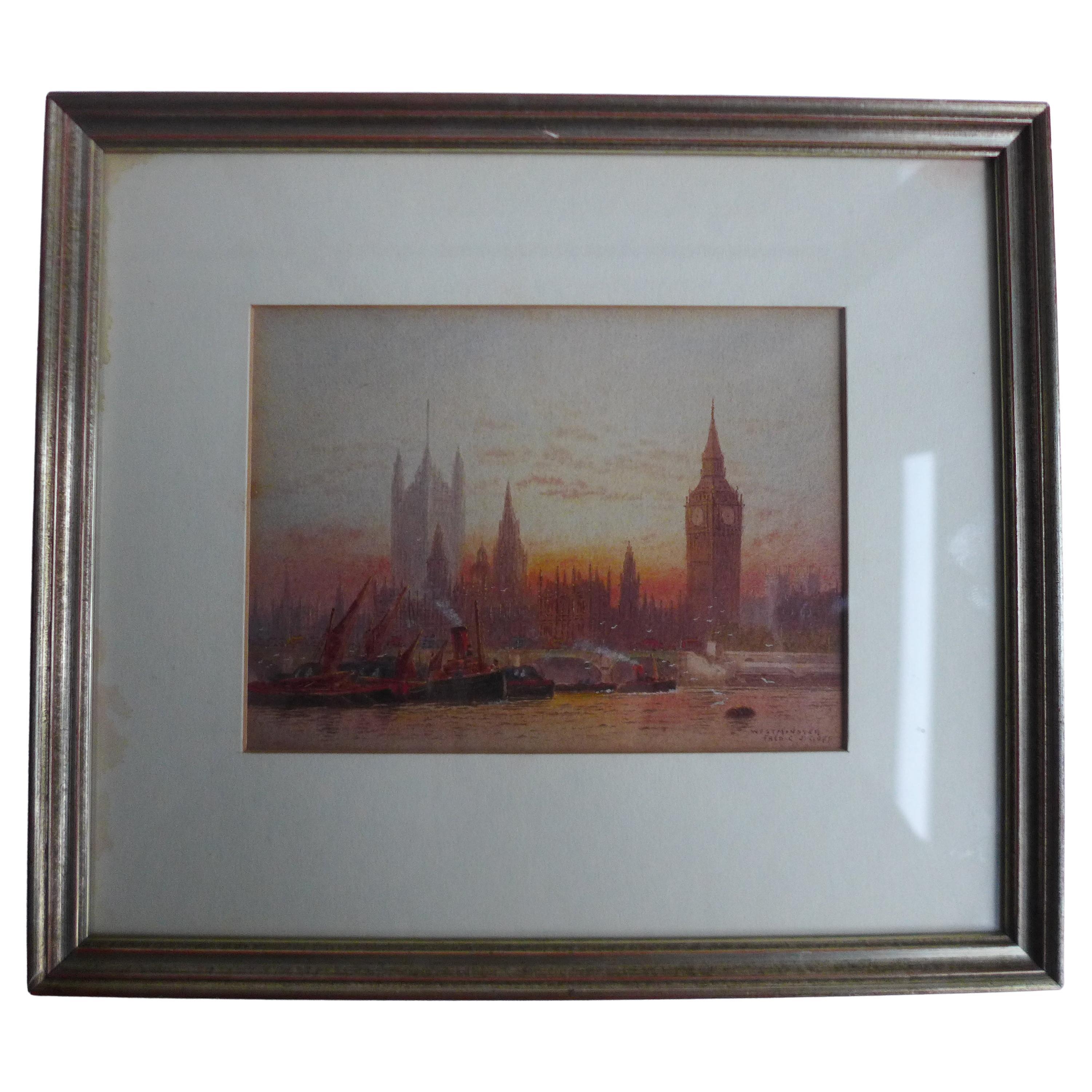 Frederick Edward Joseph Goff Painting View of Westminster, Watercolor
