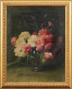 Antique American Original Carnation Flower Still Life Signed Framed Painting