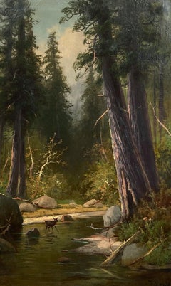 "Upper Sacramento River, California" (Large Antique Landscape, Renowned Artist)